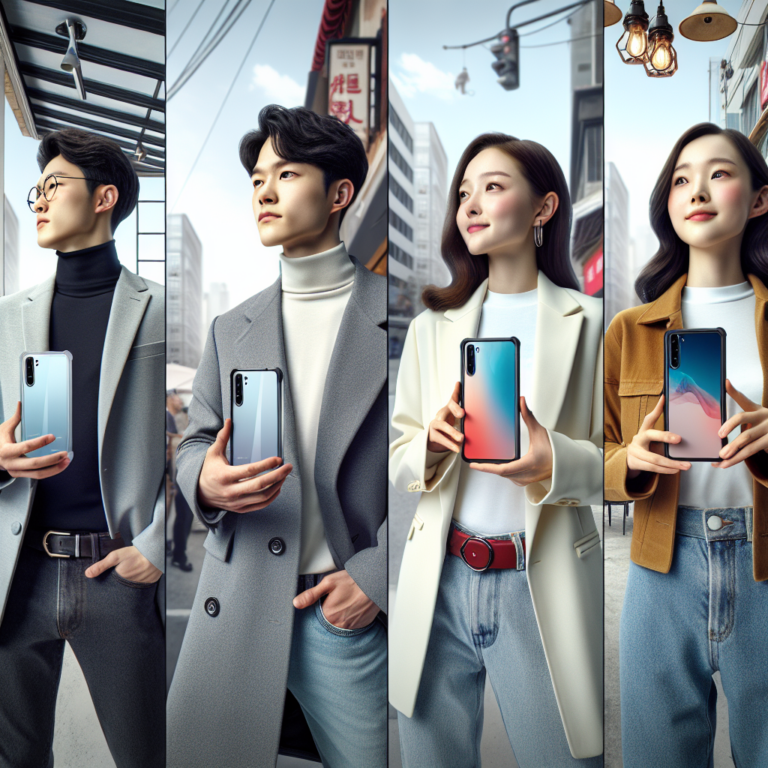 세대별 남녀가 각각 다른 색상의 최신형 스마트폰을 손에 들고 있는 장면