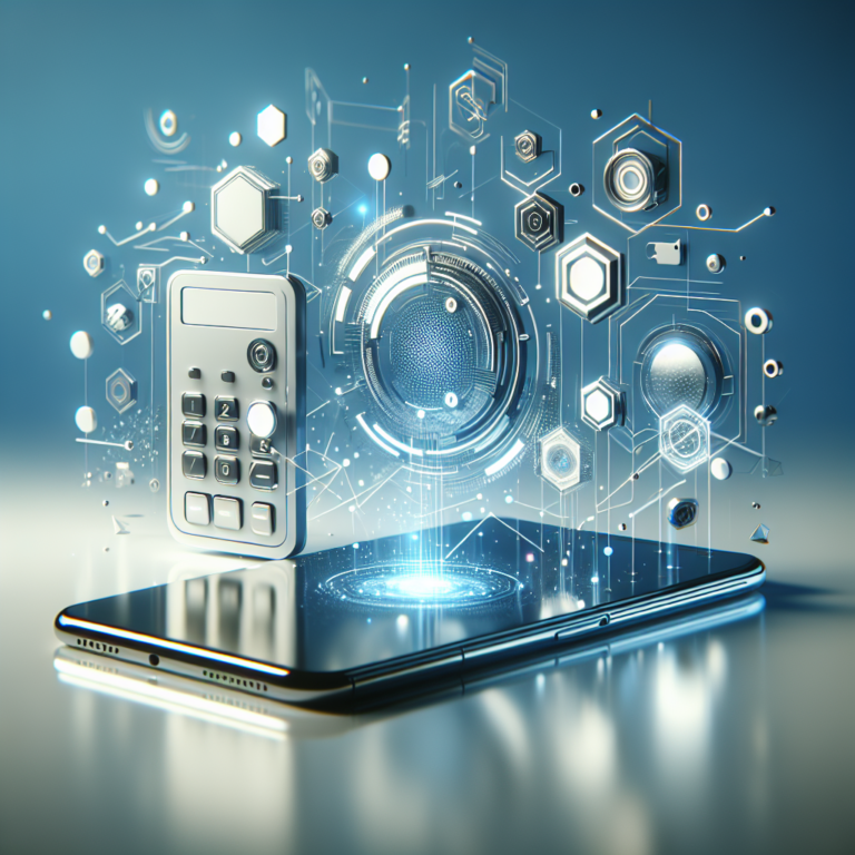 스마트폰 위에 디지털 인터페이스와 아이콘들이 떠오르며 모바일 기술과 데이터 흐름을 시각적으로 표현한 미래적인 일러스트 이미지