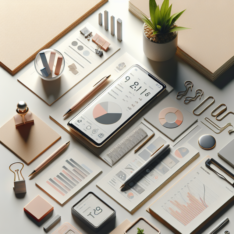 밝은 책상 위에 얇은 태블릿과 스마트폰이 나란히 놓이고 옆에 노트와 펜이 정돈된 실내 작업 공간