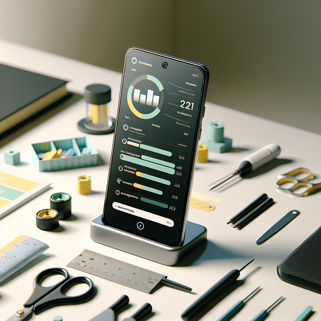 나무 책상 위에 여러 스마트폰과 간단한 설정 화면이 보이는 실내 장면