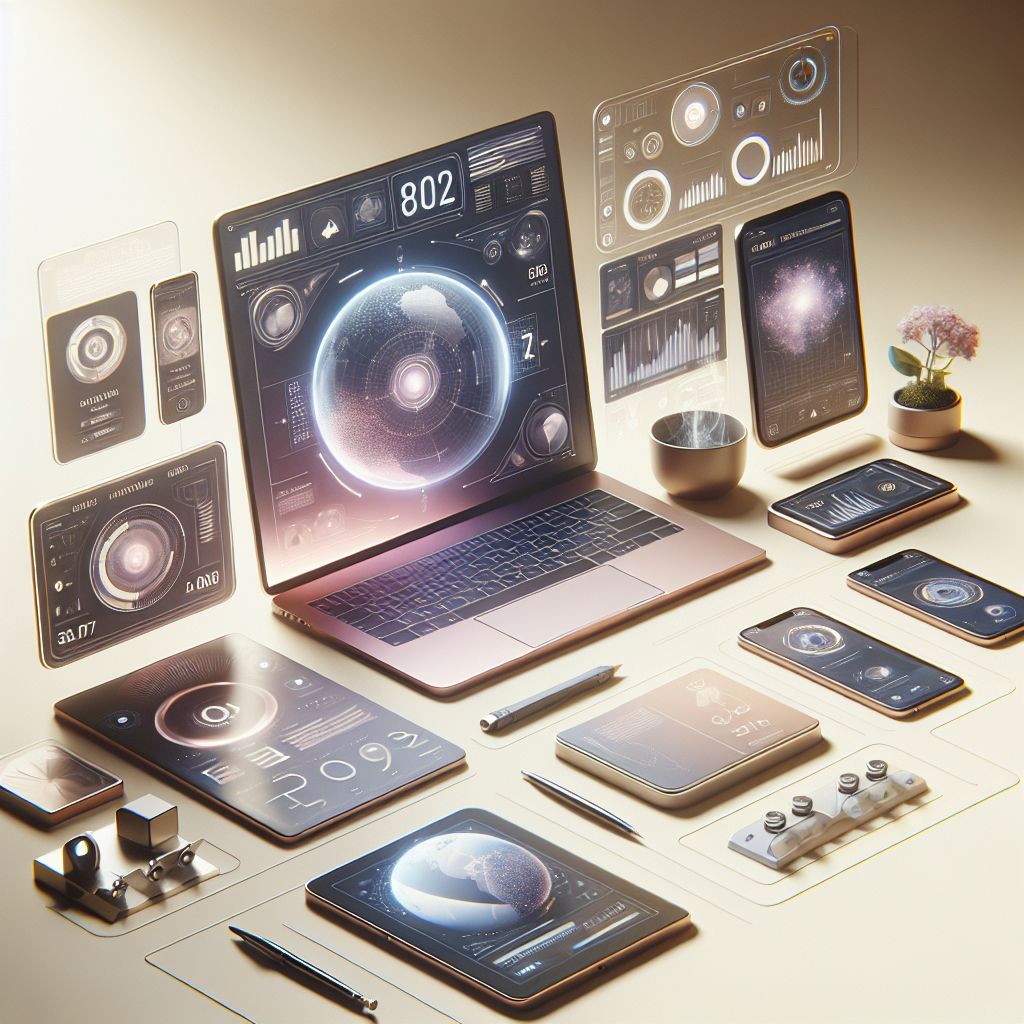 밝은 책상 위 스마트폰 두 대와 노트북 화면에 간단한 차트가 보이는 실내 장면