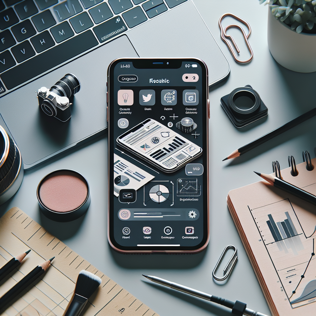 책상 위 스마트폰 화면 상단이 클로즈업된 상태로 하단 카메라 영역이 희미하게 비치는 장면