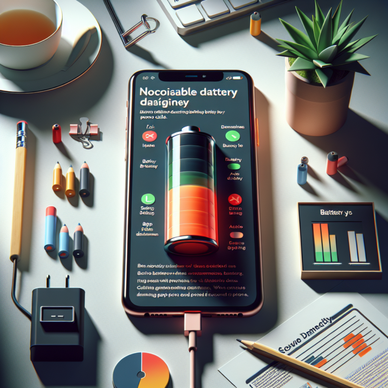 책상 위 스마트폰 화면에 통화 중 배터리 잔량이 빠르게 줄어드는 모습이 보이는 장면